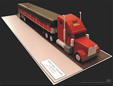 Scale model of tractor trailer to reenact unloading incident